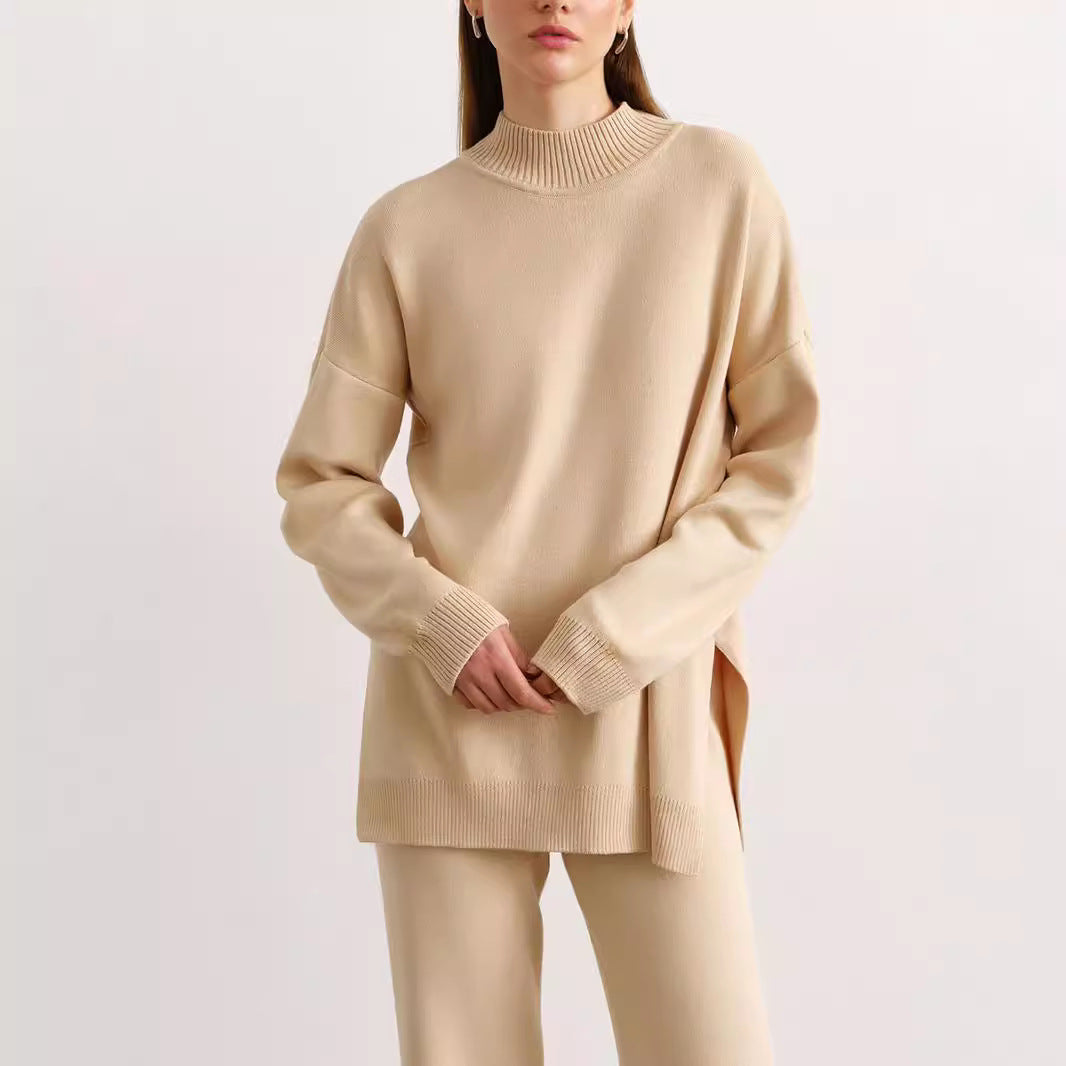 Women's Turtleneck Soft Fashion Casual Slit Sweater Suit