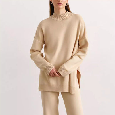 Women's Turtleneck Soft Fashion Casual Slit Sweater Suit