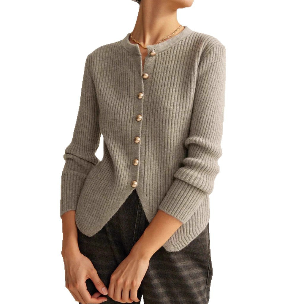 Autumn And Winter Yuan Collar Solid Color Cardigan Sweater