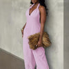 Long Skirt Linen Solid Color Jumpsuit With Belt