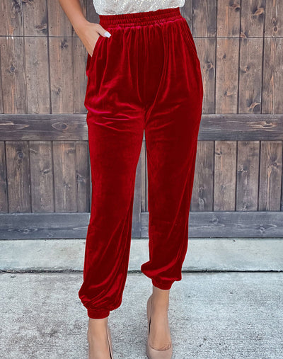Women's Solid Color Straight Pants With Elastic Waist And Casual Cuffs