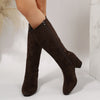 Wide Pointed Toe Chunky Heel Below The Knee Long Boots