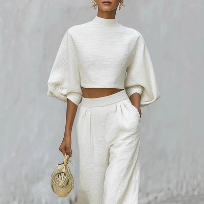 Womens Short Top And High-Waisted Casual Pants Two-Piece Set