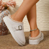 Thick Bottom Belt Buckle Fleece-lined Closed Toe Female Cotton Slippers