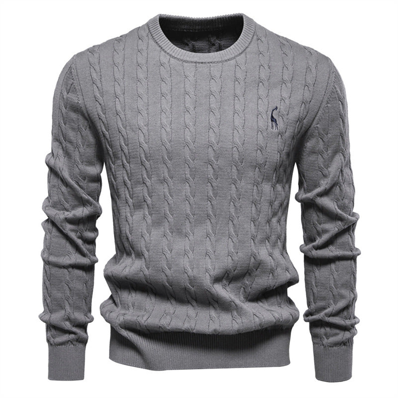 Maglione a Tinta Unita Ricamato in Maglia con Motivo Cervo