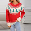 Maglione casual e ampio da donna in maglia jacquard con motivo albero di Natale