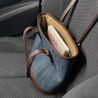 Denim Patchwork Handbag Large Capacity Retro One-shoulder Bucket Bag