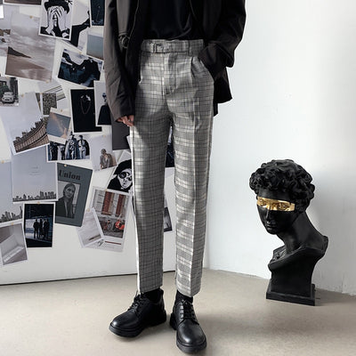 Plaid Men's Dress Pants Trendy Casual Stylish British-Style Slim-Fit