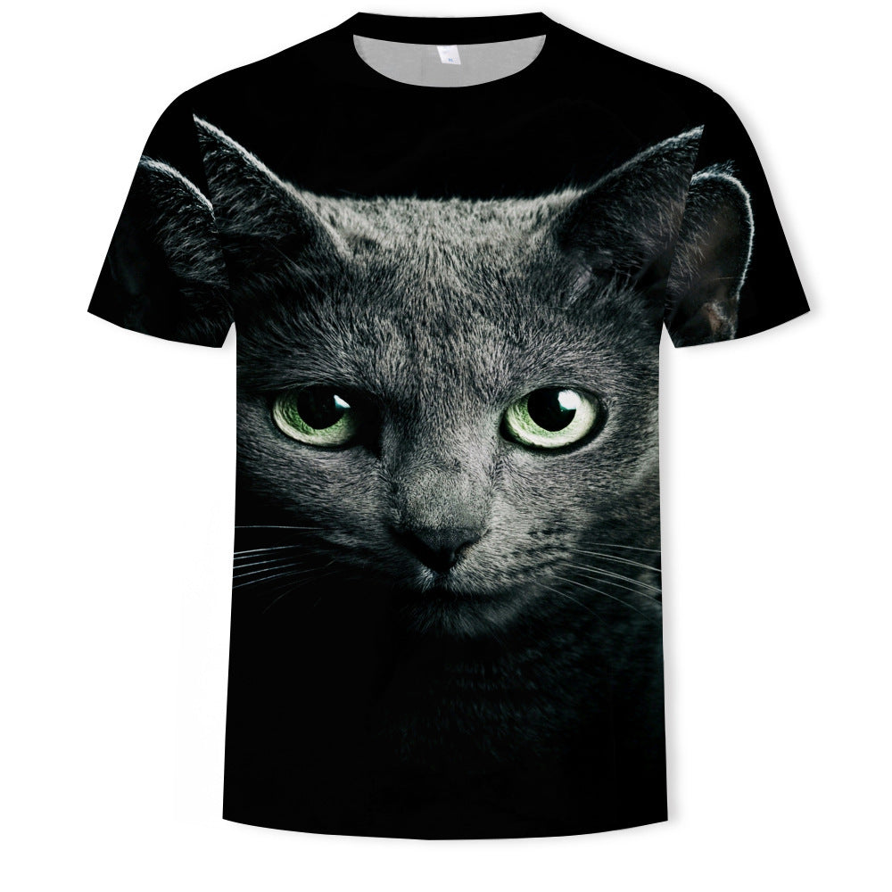 T-shirt da uomo con stampa digitale e maniche corte con gatto carino