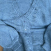 Haze Blue Mohair Cardigan Crocheted V-neck Puff Sleeve Sweater