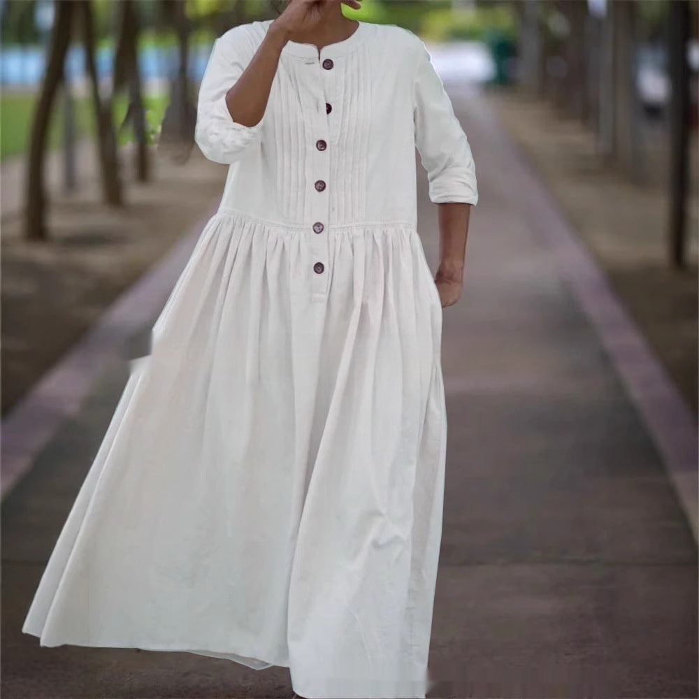 Womens Cotton-Linen Swing Midi Dress