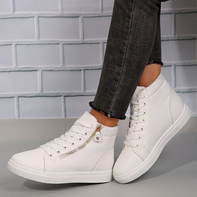 Plus Size Women's Platform Lace-up High-top Casual Flat Skateboard Shoes