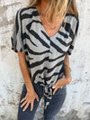 Women's V-neck Print Lace-up Zebra Pattern