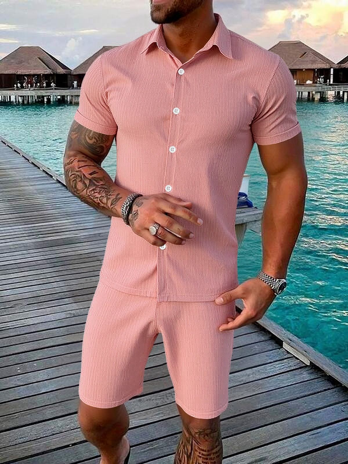 Completo due pezzi da uomo casual con top a maniche corte e pantaloncini