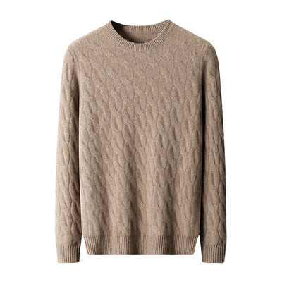 Thickened Men's Cashmere Sweater With Round Neck And Twisted Design