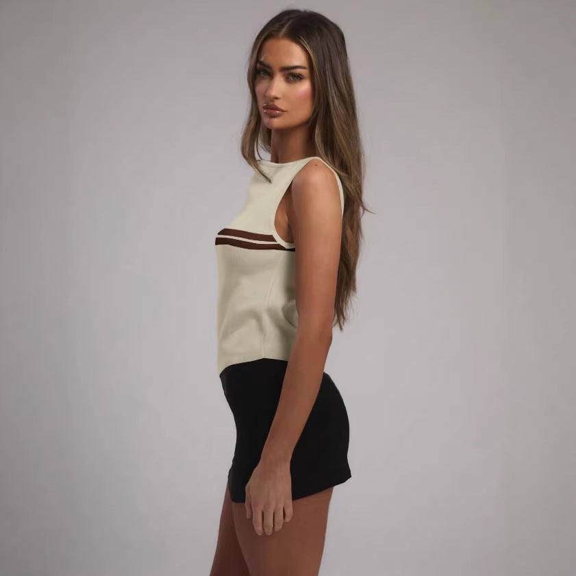 Canotta in maglia a righe stile Chanel, top estivo da donna, capospalla snellente, maglietta intima senza maniche