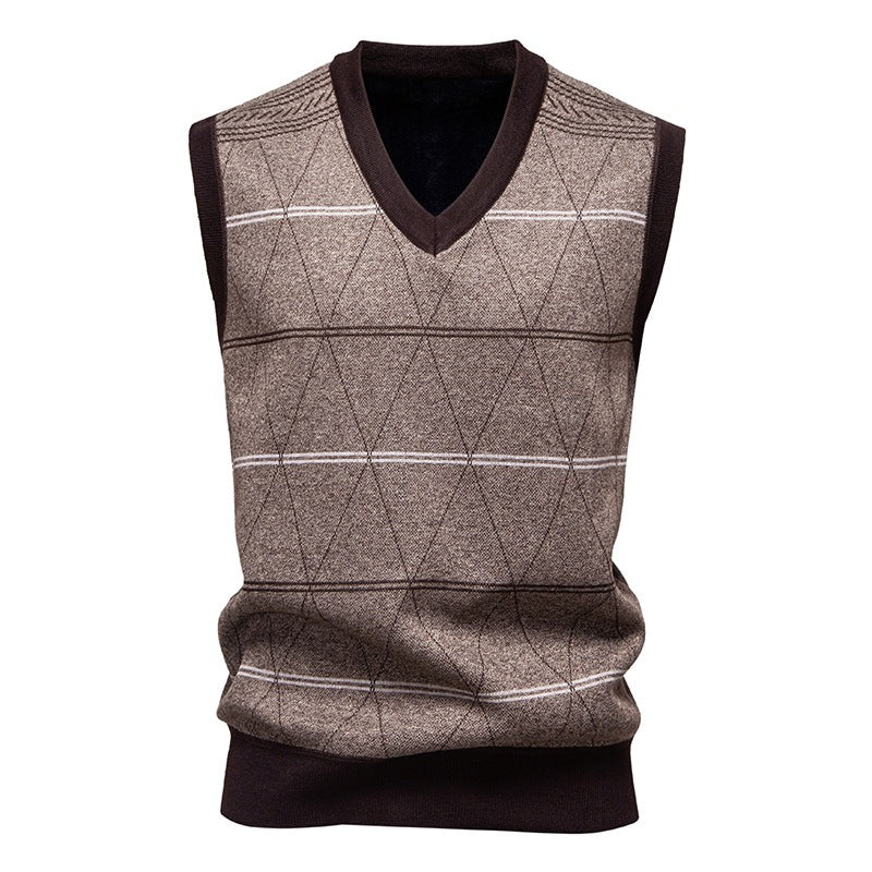 Autumn And Winter Fleece-lined Casual Dad's Diamond Vest Pullover