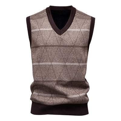 Autumn And Winter Fleece-lined Casual Dad's Diamond Vest Pullover