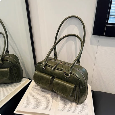 Borsa da bowling in pelle cerata e olio, borsa ascellare di nicchia coreana