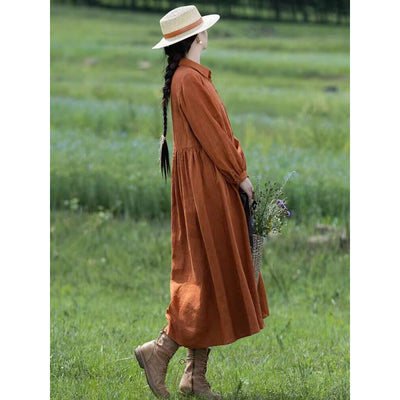 Gonna artistica in lino tinta unita autunnale da donna