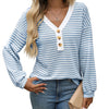Women's V-neck Buttons Pullover Patchwork Casual Long-sleeved Top