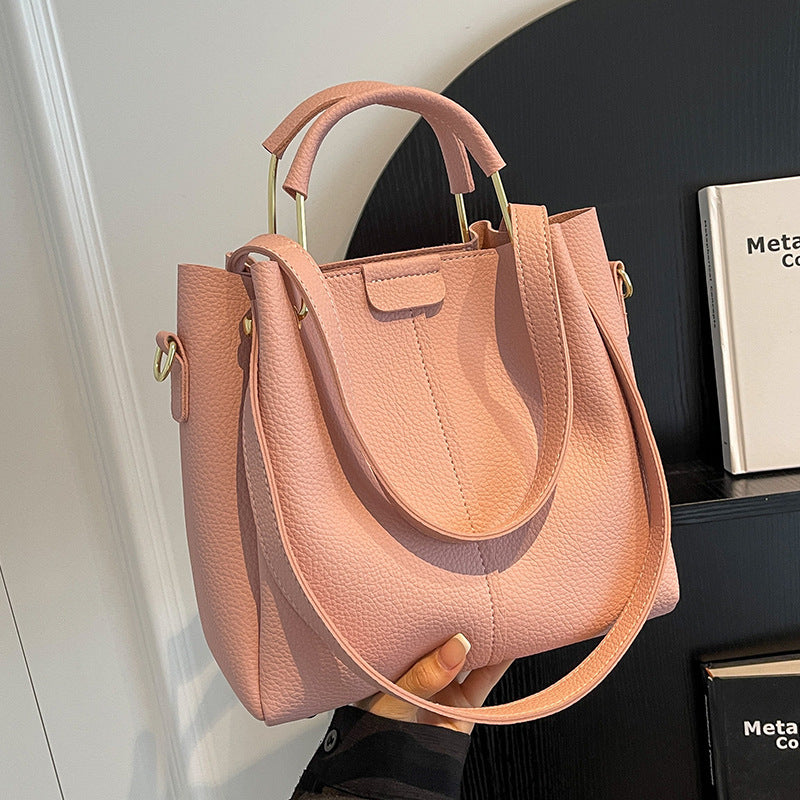 Borsa a secchiello portatile coordinata in stile coreano, con tracolla grande e capiente, autunnale, da donna