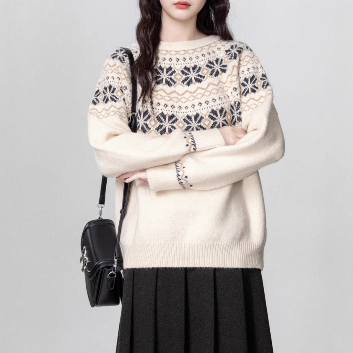 Maglione girocollo spesso in tessuto Fair Island Vintage da donna