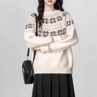 Maglione girocollo spesso in tessuto Fair Island Vintage da donna