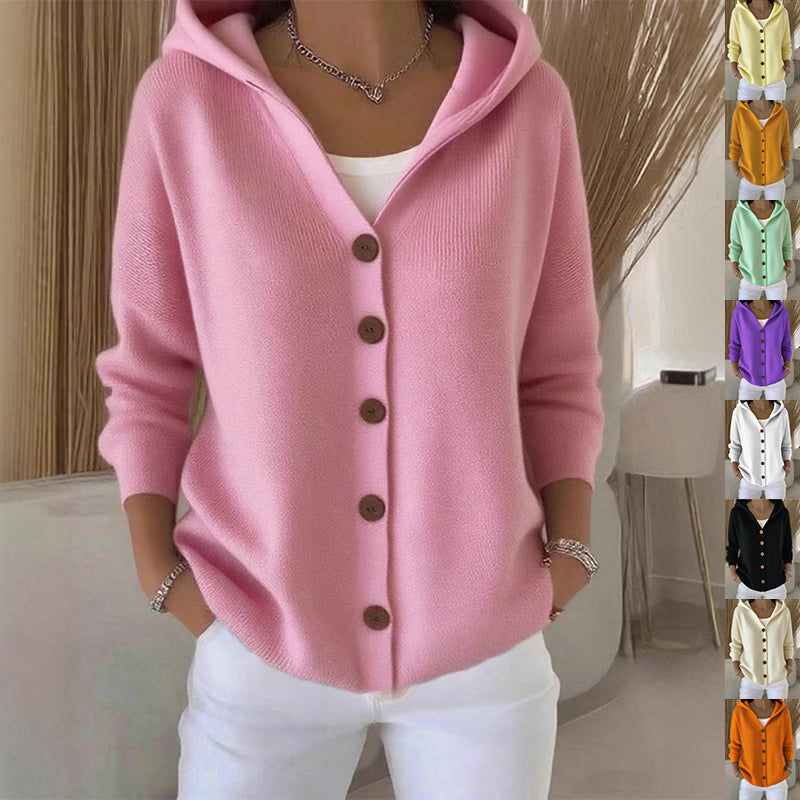 Maglione con cappuccio e bottoni Ins, moda autunno e inverno, cardigan lavorato a maglia casual, top a maniche lunghe da donna