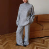 Elegant Solid Color Vertical Stripe Sweater Wide Leg Pants Two-piece Set