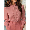 Womens Solid-Color French-Elegant Ruffle-Trimmed Shirt