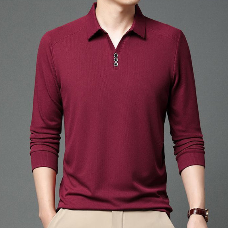 Vertical Texture Button Access Control Collar T-shirt