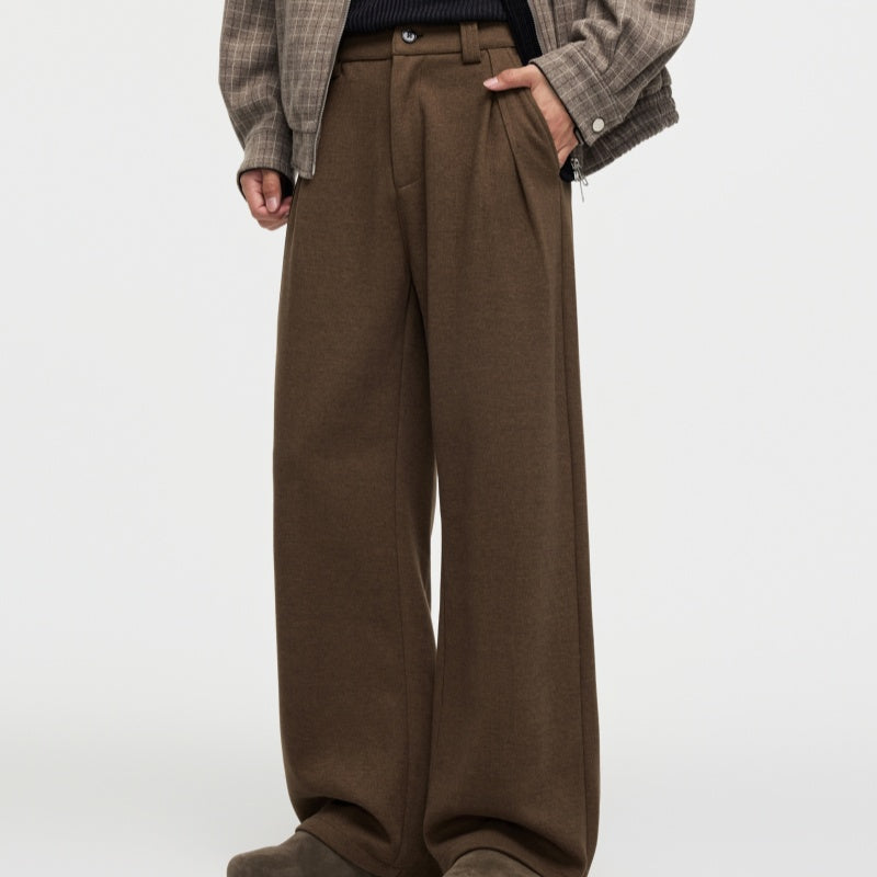 Men's Straight Fleece-lined Casual Wool Trousers