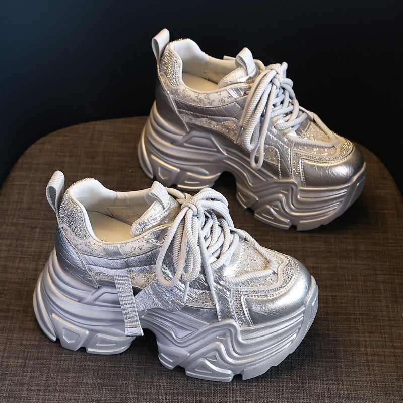 Height Increasing Insole Rhinestone Sequins Dad Shoes Women