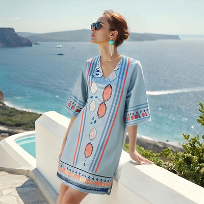 Loose-fitting Plus-size Dress With Three-quarter-length Sleeves