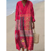 Resort Style Printed Long Sleeve For Women Loose Fitting V Neck Maxi Dress
