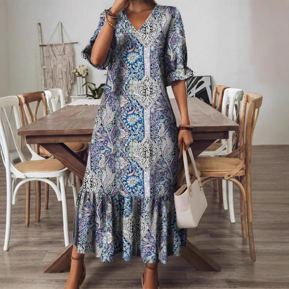 New Summer V-Neck Long Dress For European And American Styles