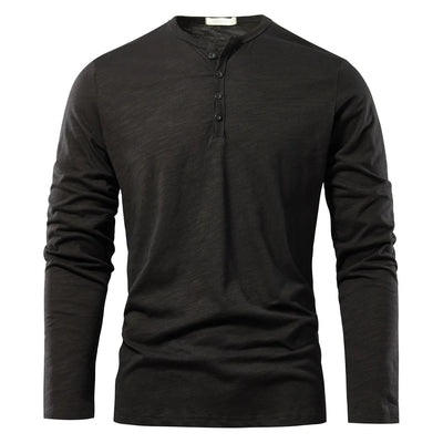 Men's Solid Color Casual Cotton Long-sleeved Top