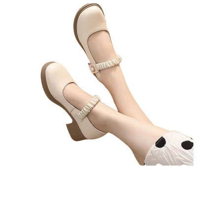 Scarpe Mary Jane in pelle da donna in stile giapponese con perle