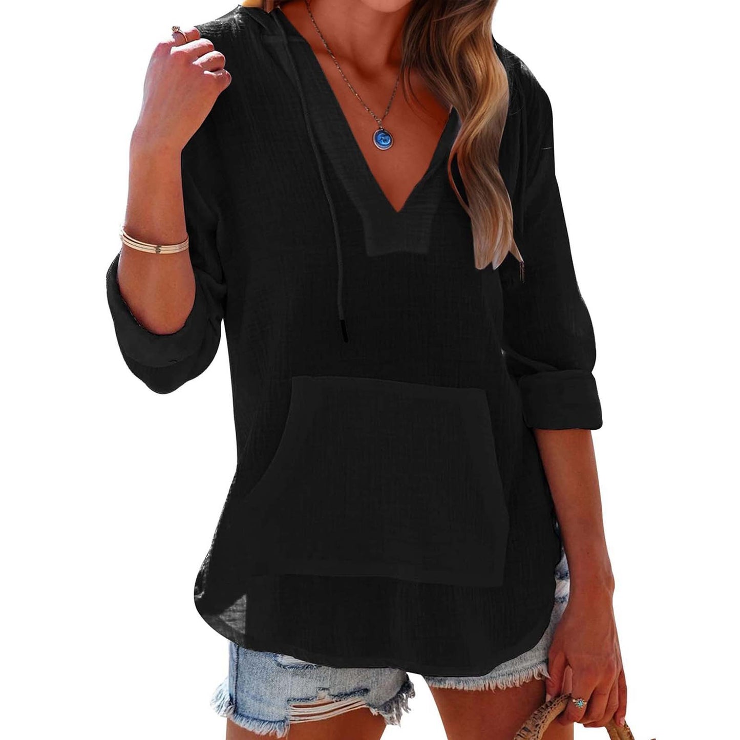 Slub Cotton Solid Color Casual Women's Lightweight Breathable Long Sleeves