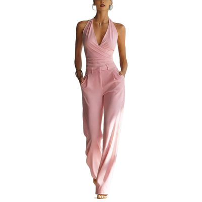 Halter Top And High-waisted Wide-leg Pants Casual Set