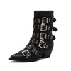 Autumn And Winter Pointed Knight Women's Boots Plus Size Punk Belt Buckle Booties