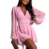 Bubble-sleeve High-waisted V-neck Long-sleeve Dress