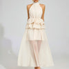 Flowy Ruffled Wedding Dress With A Halter Neckline