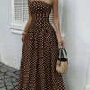 Off-the-shoulder Polka-dot A-line Waist-cinched Figure-flattering Dress