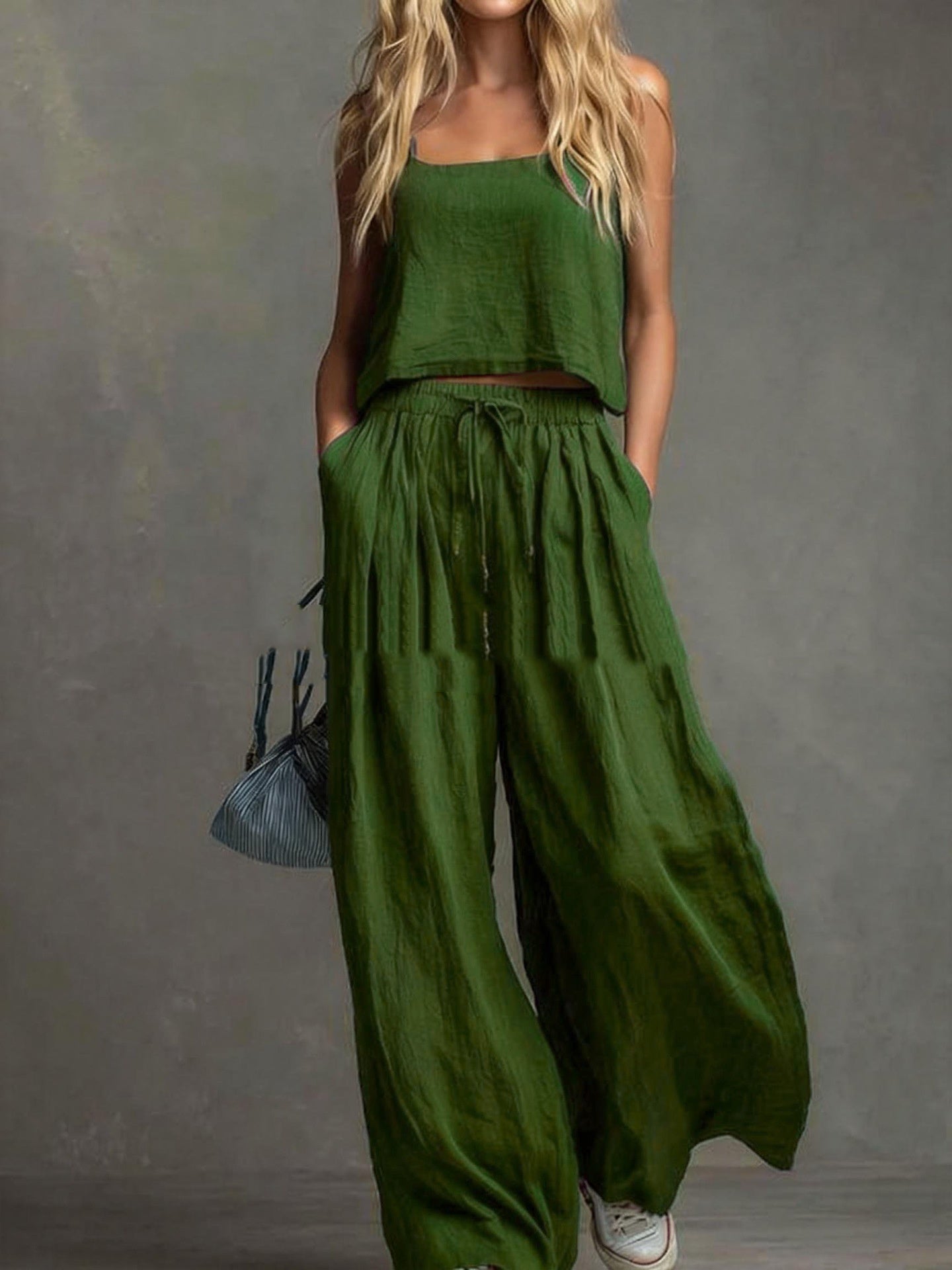 Womens Two-piece Set Loose-fitting Vest And Wide-leg Pants