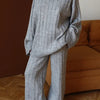 Elegant Solid Color Vertical Stripe Sweater Wide Leg Pants Two-piece Set