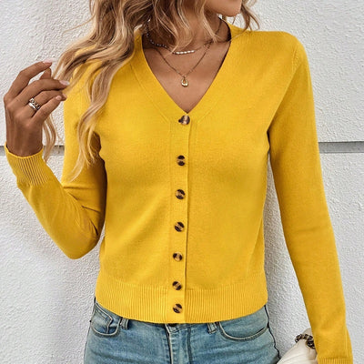 Women's Simple Solid Color Long-sleeved Sweater Cardigan