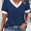 Top smanicato con scollo a V, abbinabile, abbottonato, a maniche corte, a contrasto di colore