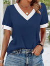 Top smanicato con scollo a V, abbinabile, abbottonato, a maniche corte, a contrasto di colore
